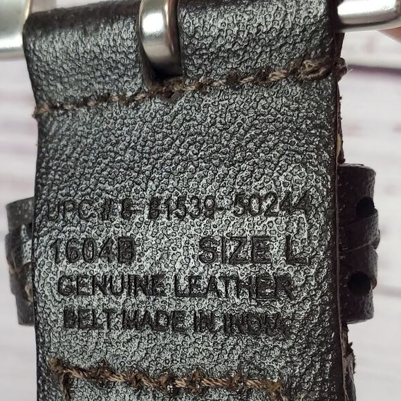 Men's Size L Brown Woven Genuine Leather Belt Silver Tone Buckle Cowboy Western - Picture 3 of 6